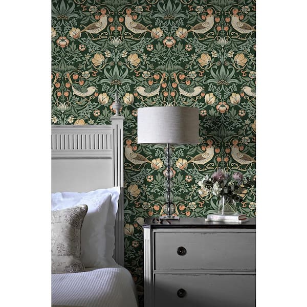 30.75 sq. ft. Forest Green Aves Garden Vinyl Peel and Stick Wallpaper Roll