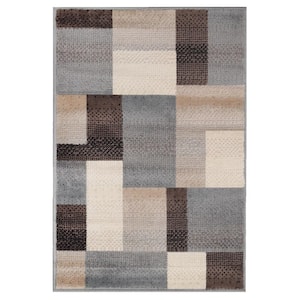 7 ft. X 9 ft. Grey-Brown Patchwork Power Loom Stain Resistant Area Rug