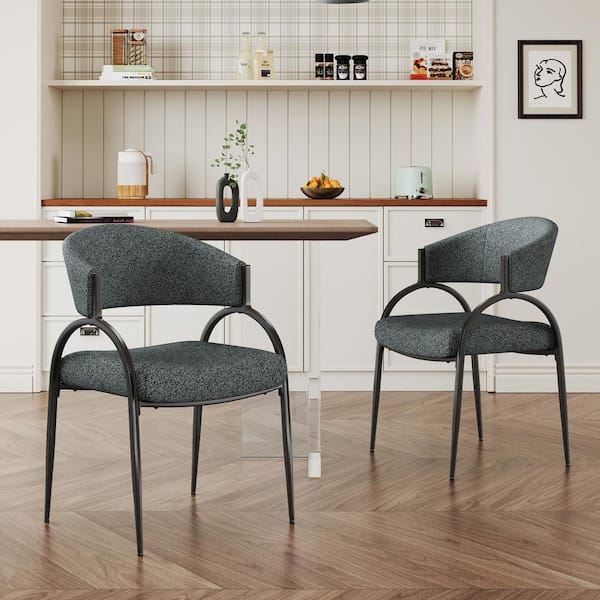 Unbranded Outdoor Upholstered Dining Chairs with Metal Legs and Black Cushion Guard (Set of 2)