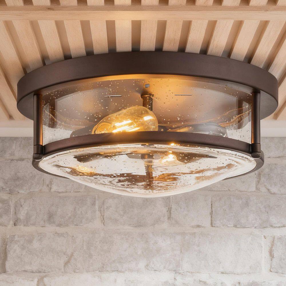 Lumin 2-Light 11.8 in. W Oil Rubbed Bronze Flush Mount Transitional Drum Dome Ceiling Light w/ Seeded Glass for Kitchen price history on PriceWatchPro