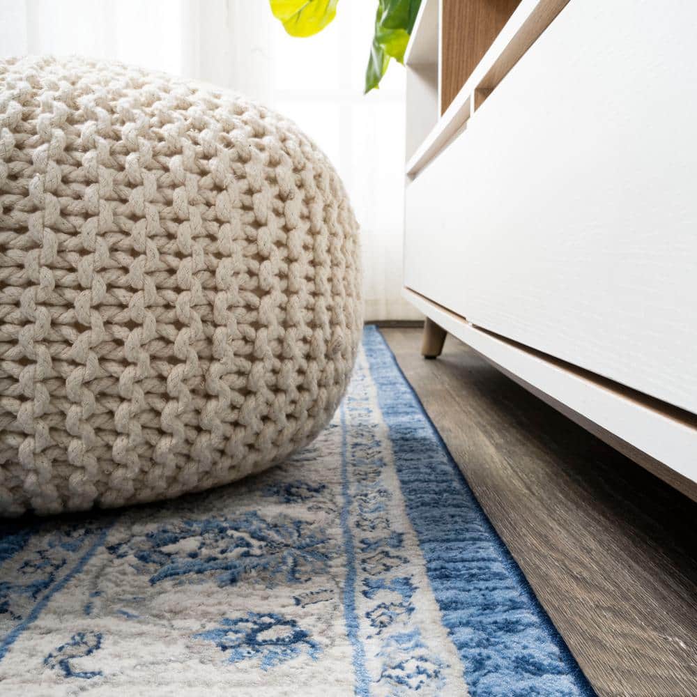 3' x 5' Blue and Ivory Floral Synthetic Rectangular Rug