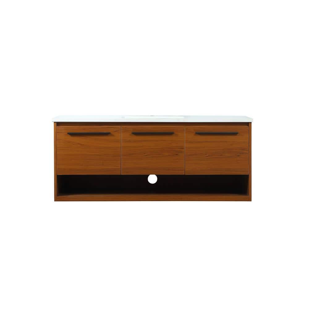 Simply Living 48 in. Single Bathroom Vanity in Teak with Quartz Vanity Top 