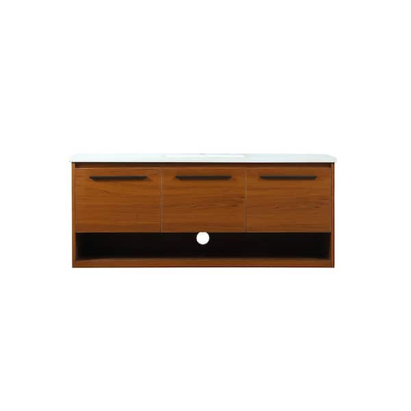 Unbranded Simply Living 48 in. Single Bathroom Vanity in Teak with Quartz Vanity Top in Ivory White