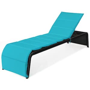 Patio Rattan Ergonomic Lounge Chair Back Adjustable Chaise Recliner with Cushioned in Turquoise