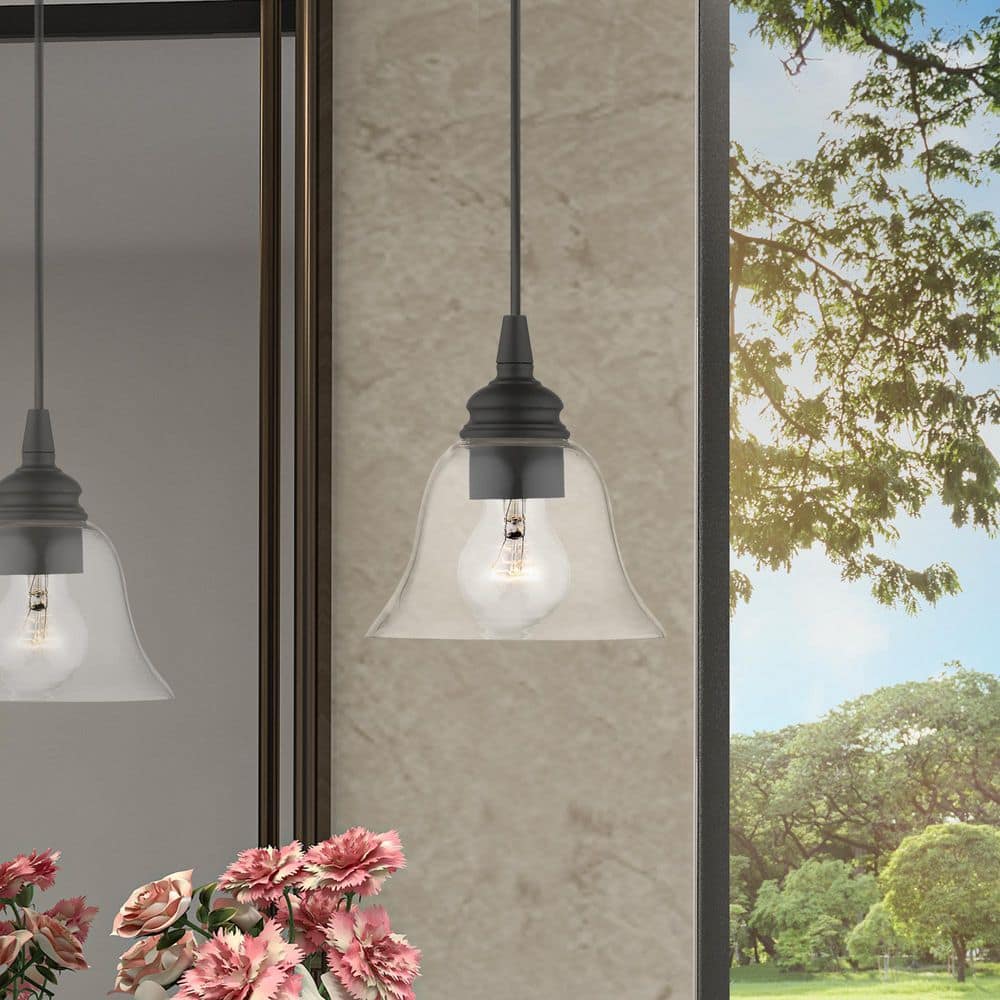 Black Hand-Blown Glass 1-Light Pendant for Indoor/Outdoor Use