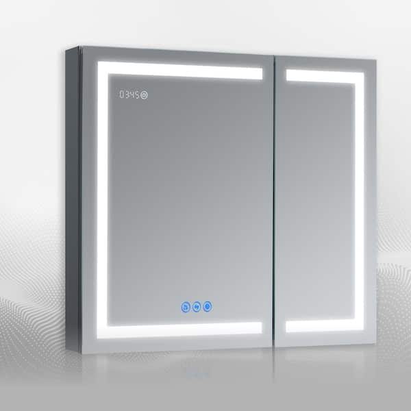 DECADOM RUBINI 36 in.W x 32 in.H LED Medicine Cabinet Recessed Surface Clock Dimmer Defogger Cosmetic Mirror Outlet USB