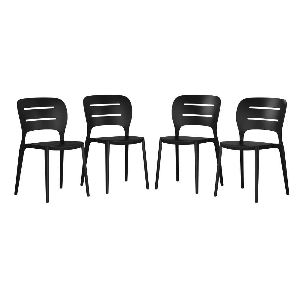 Frond and Form Outdoor Patio Poly Plastic Curved Back Stackable Dining Side Chair (Set of 4), Black