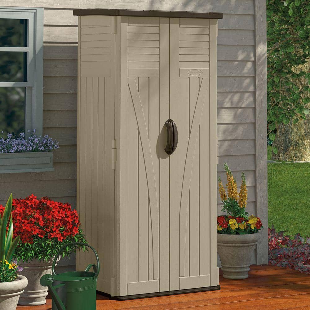 Suncast Sand Tall Plastic Vertical Outdoor Storage Shed