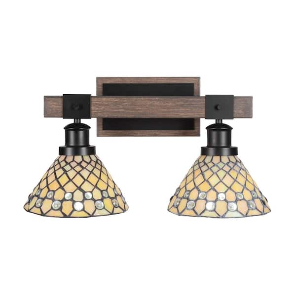 Unbranded Richmond 17.5 in. 2-Light Vanity Light Black/Painted Wood-look Metal with 7 in. Art Glass Shades no bulbs included