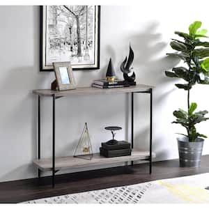 Lamden 42 in. Sand Black Coating and Light Gray Rectangle Wood Top Console Table