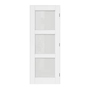 30 in. x 80 in. 3-Lite Frosted Glass Left Handed White Solid Core MDF Door with Quick Assemble Jamb Kit