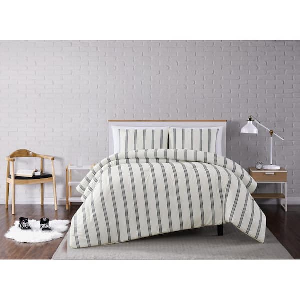 Truly Soft Millennial Stripe Ivory and Black Full/Queen 3-Piece Comforter Set