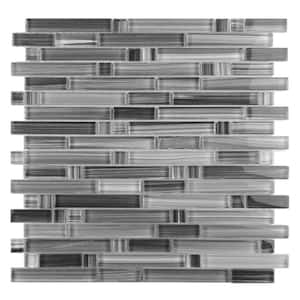 Handicraft II Calligraphy Gray Linear Mosaic 12 in. x 12 in. Glossy Glass Wall and Pool Tile (1 Sq. ft.)