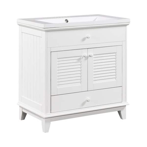 Polibi 29.8 in. W x 18 in. D x 31 in. H Bath Vanity in White with Semilune Ceramic Sink Top, 2-Doors and 1-Drawer