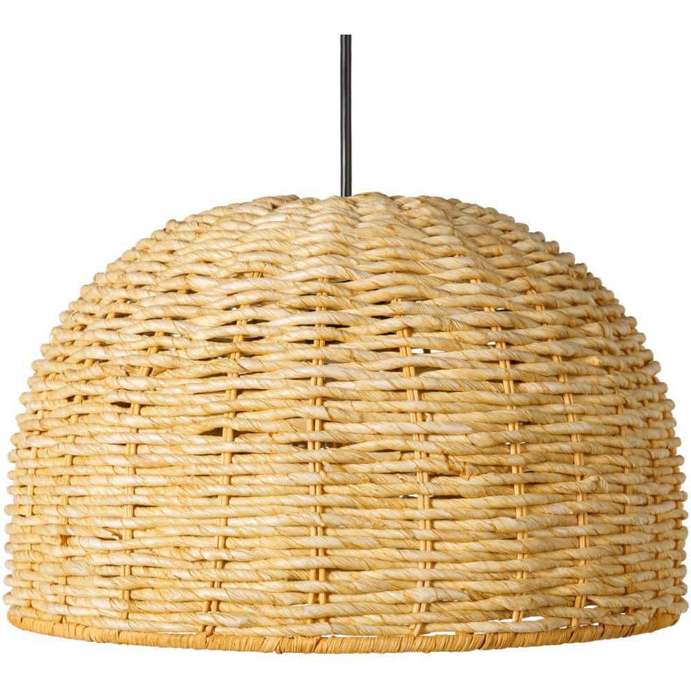 Maser Seagrass and Metal 14" Incandescent Pendant Light