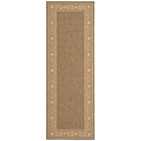 Courtyard Dark Beige/Beige 2 ft. x 7 ft. Geometric Indoor/Outdoor Patio  Runner Rug