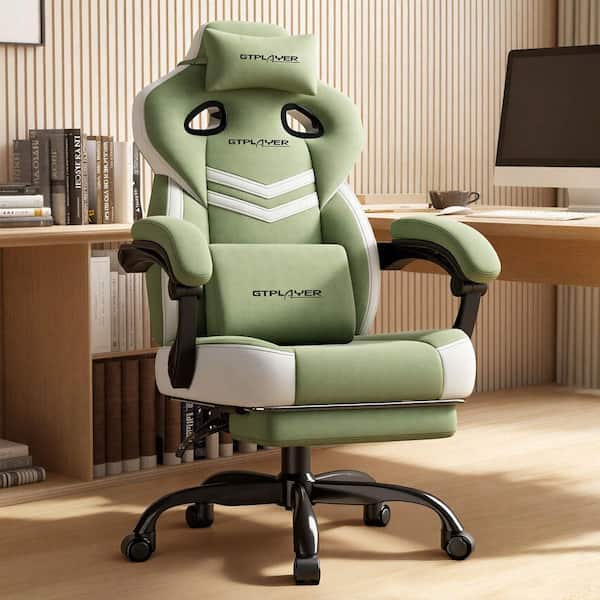 Big and Tall Gaming Chair Comfort Fabric Computer Chair 360°-Swivel Reclining Seat,Green