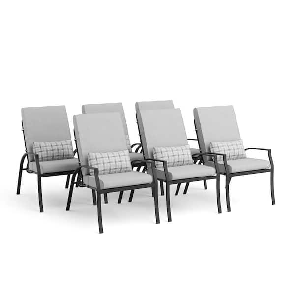 Palma Adjustable Backrest Steel Outdoor Dining Chair With Gray Cushions and Lumbar Pillow (6-Pack)