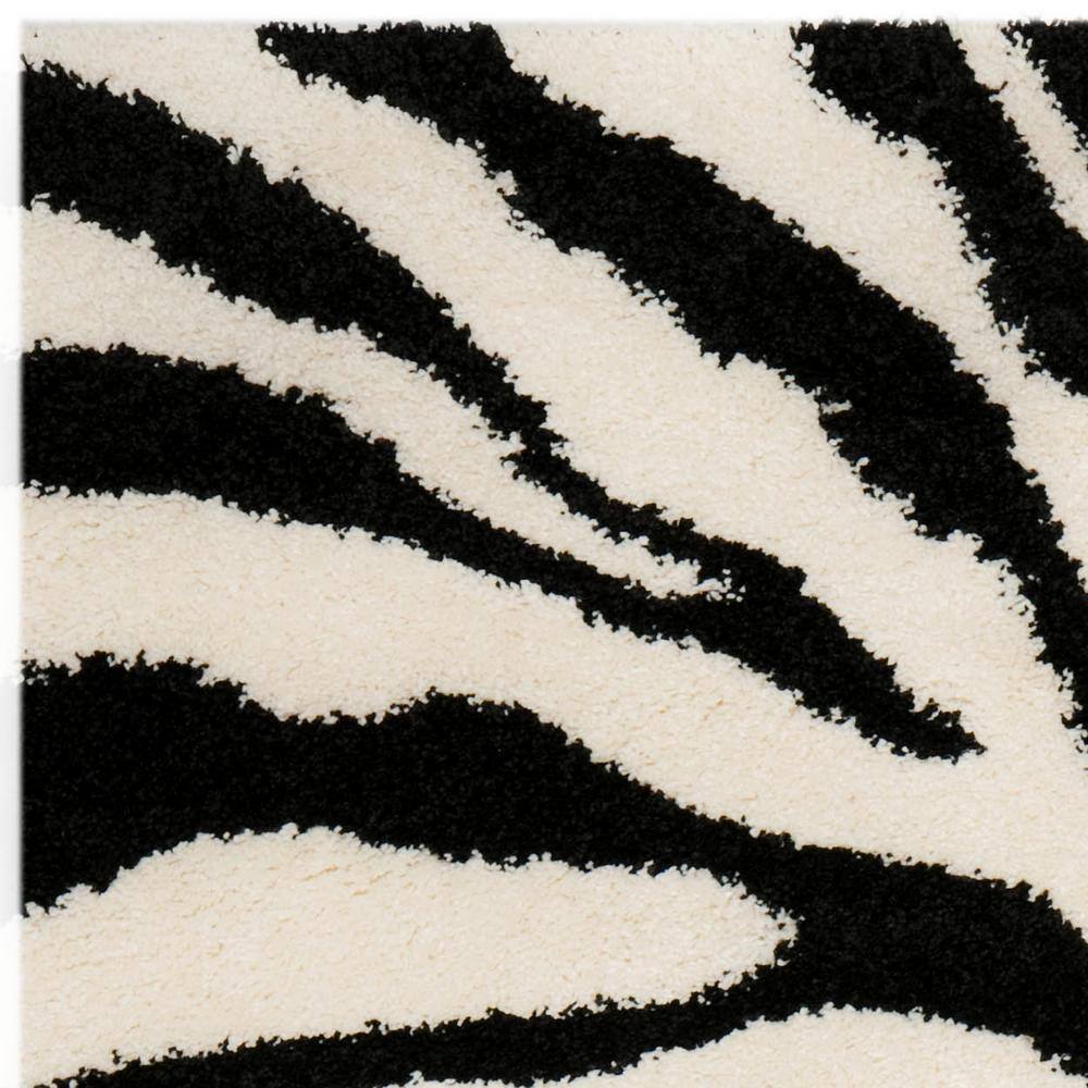 Ivory and Black Zebra Print Shag Area Rug, 8' x 10'