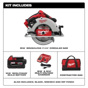 M18 18-Volt Lithium-Ion Brushless Cordless 7-1/4 in. Circular Saw Kit with 1 Battery 5.0Ah, Charger and Bag