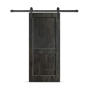 32 in. x 80 in. 2 Panel Shaker Hollow Core Charcoal Black Stained Pine Wood Interior Sliding Barn Door with Hardware Kit