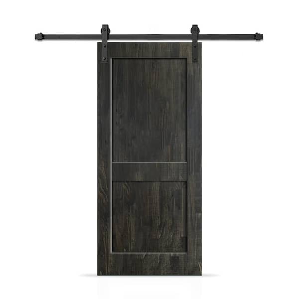 CALHOME 38 in. x 96 in. 2 Panel Shaker Hollow Core Charcoal Black Stained Pine Wood Interior Sliding Barn Door with Hardware Kit