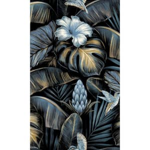Blue Bold Machine Washable Floral Jungle, 57 sq.ft. Non-Woven Non-Pasted Double Roll Wallpaper