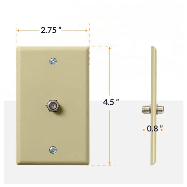 Ivory 1-Gang TV Cable Wall Plate, F Connector, for Coax Cable, Single Port Video Wall Jack (5-Pack)