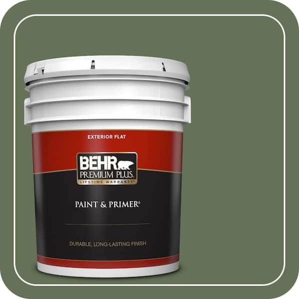 BEHR PREMIUM PLUS 5 gal. #PMD-46 French Tarragon Flat Exterior Paint & Primer