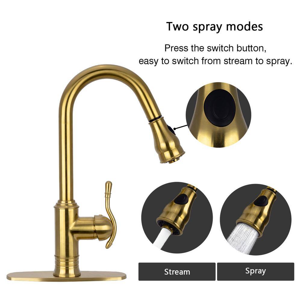 Brass Gold Single Handle Pull-Down Kitchen Faucet