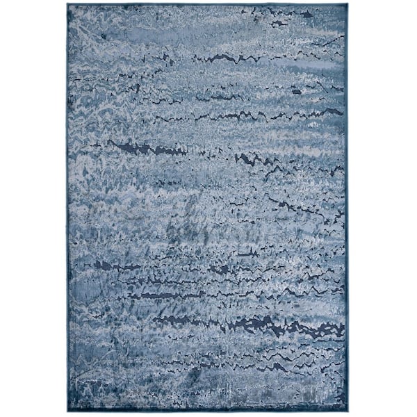Paradise 9 ft. x 12 ft. Blue/Black Marble High-Low Area Rug