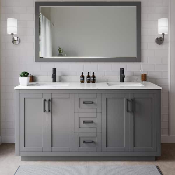 Wyndham Collection Miranda 66 in. W x 22 in. D x 33.75 in. H Double Bath Vanity in Dark Gray with Carrara Cultured Marble Top