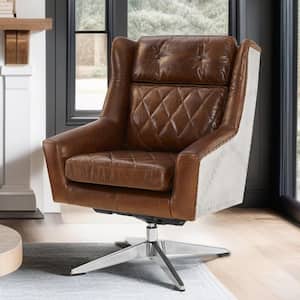 Top Leather Brown Swivel Arm Chair