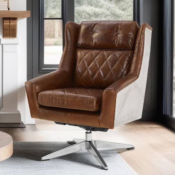 Art Leon Top Leather Brown Swivel Arm Chair