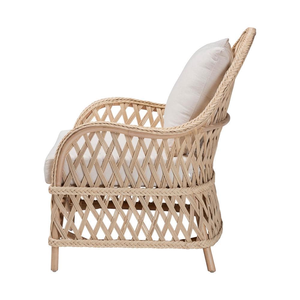Handcrafted Natural Rattan Swoop Arm Accent Chair with Cushions