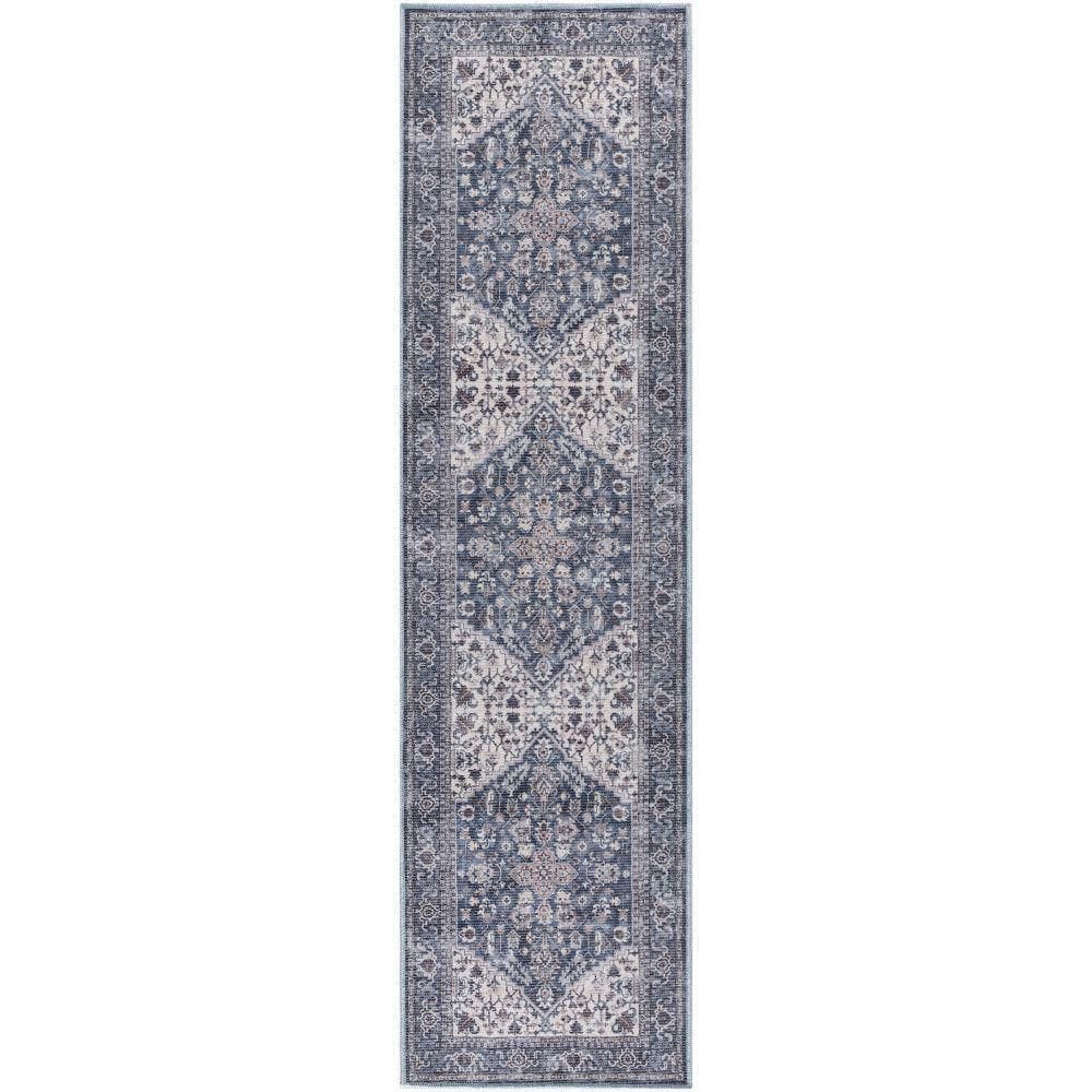 Machine Washable Series 1 Navy Ivory 2 ft. x 10 ft. Distressed ...