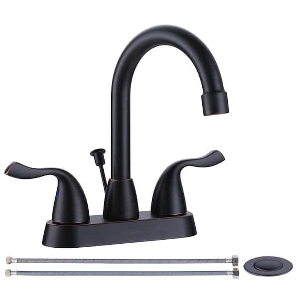 IVIGA 4 in. Centerset Double Handle Bathroom Faucet with Lift Rod Drain Included in Oil Rubbed Bronze