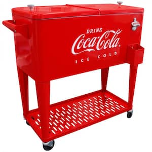 80 Qt Embossed Metal Coca-Cola Cooler with Tray