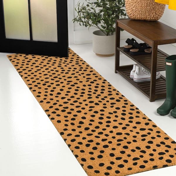 Peater Classic Casual Commerical Natural Coir Natural/Black Dot 2 ft. 2 in. x 8 ft. Indoor/Outdoor Runner Rug