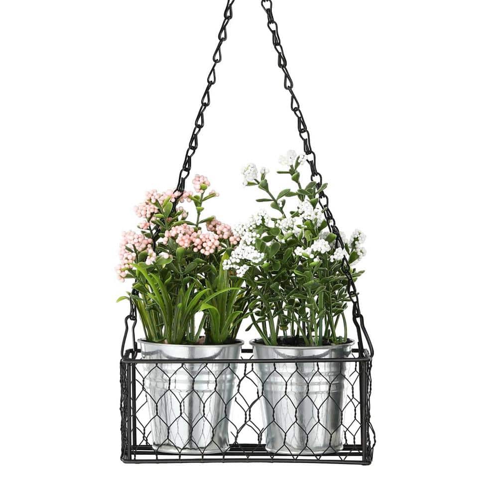 15.7 in. Fake Plant Hanging Plants with Metal Box, Artificial Greenery Wall