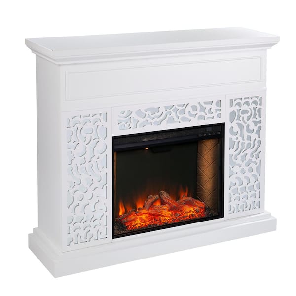 Southern Enterprises Orgena 45.75 in. Smart Electric Fireplace in White with Mirror