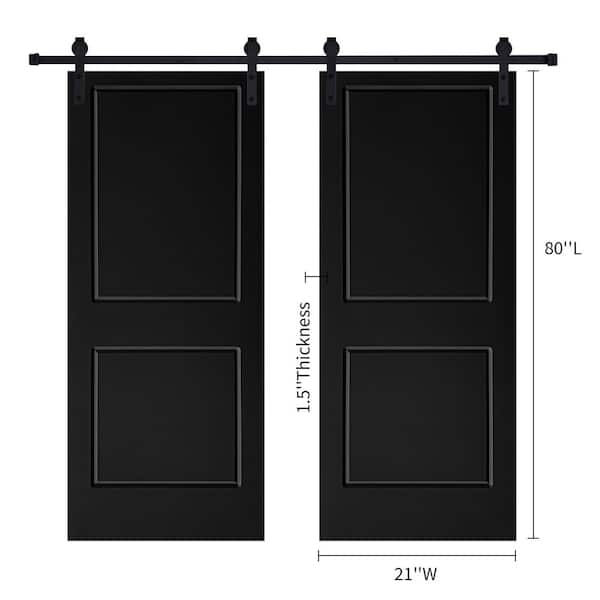 AIOPOP HOME Double Modern 2-Panel 21 in. x 80 in. MDF Black Barn Sliding Door With Hardware kit