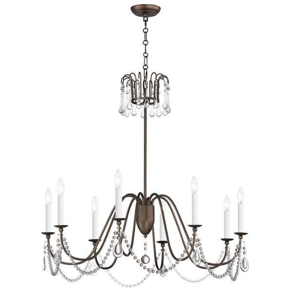 Plumette 8-Light Bronze Chandelier w Crystal