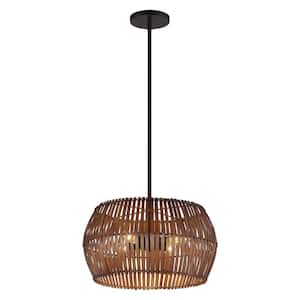 Brentwood Shore 4-Light Black Cage Pendant with Wicker Shade