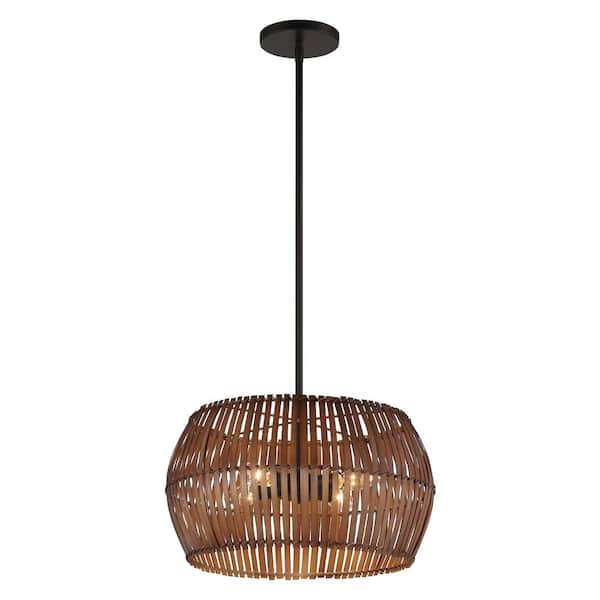 Minka Lavery Brentwood Shore 4-Light Black Cage Pendant with Wicker ...