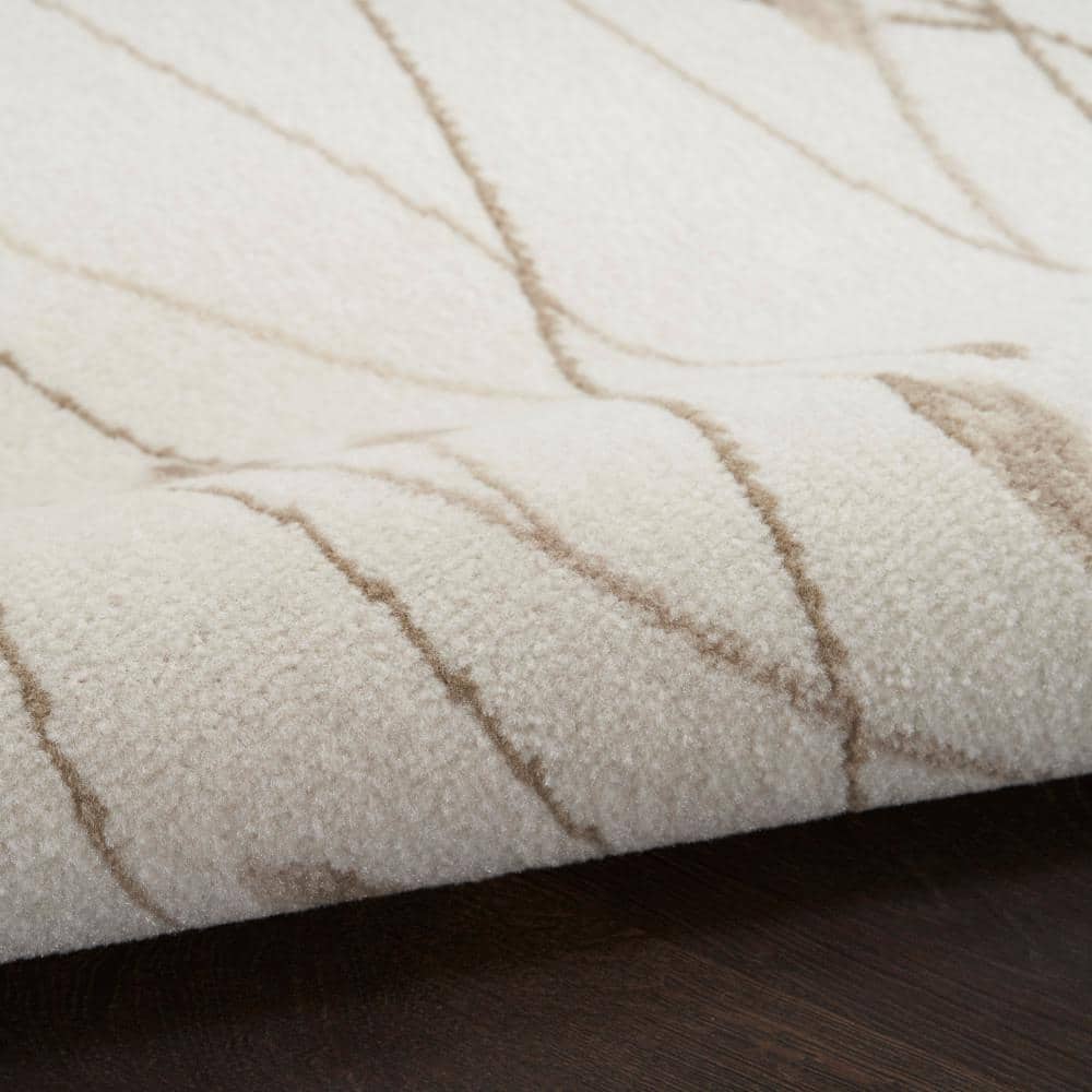 Ivory Beige Floral Rectangular Synthetic Area Rug, 2x4