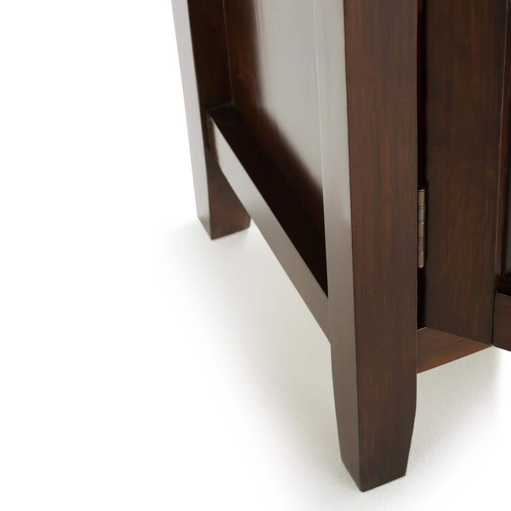 Russet Brown Solid Wood Low Storage Cabinet with Glass Doors