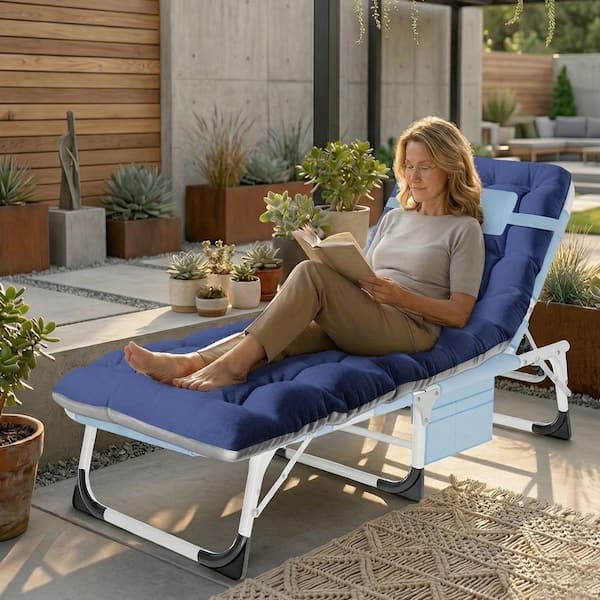 BOZTIY Face Down Tanning Chair w/ Face Arm Hole 5-Position Chaise
