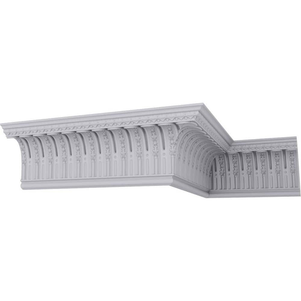 Primed White Geometric Polyurethane Crown Moulding Sample, 12" Length
