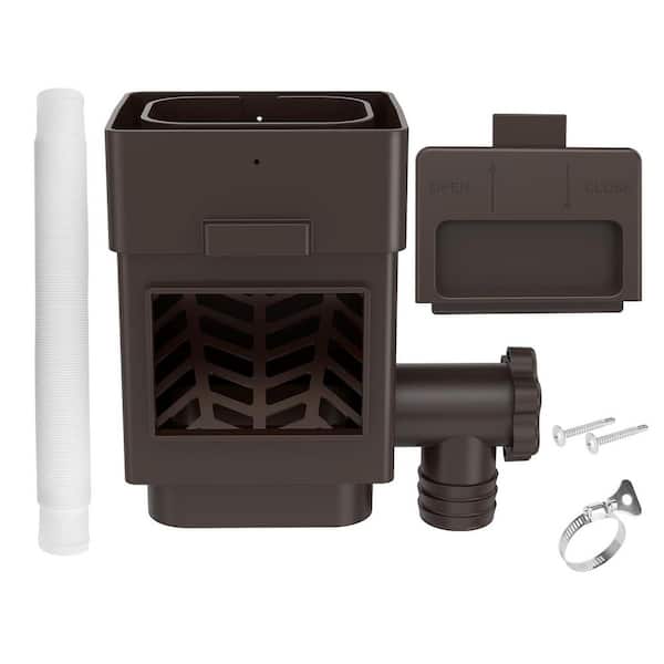 Rain Barrel Diverter Kit, Brown, Fits 2 x 3 or 3 x 4 in. Downspouts, Adjustable Valve and Filter